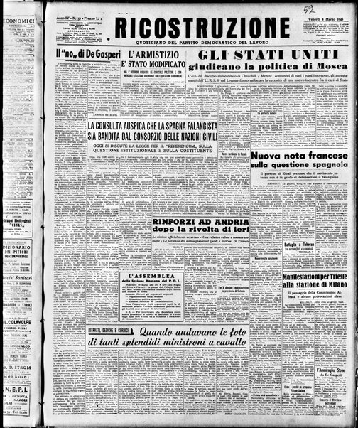 Ricostruzione : organo della Democrazia del lavoro