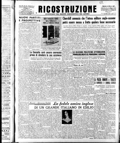 Ricostruzione : organo della Democrazia del lavoro