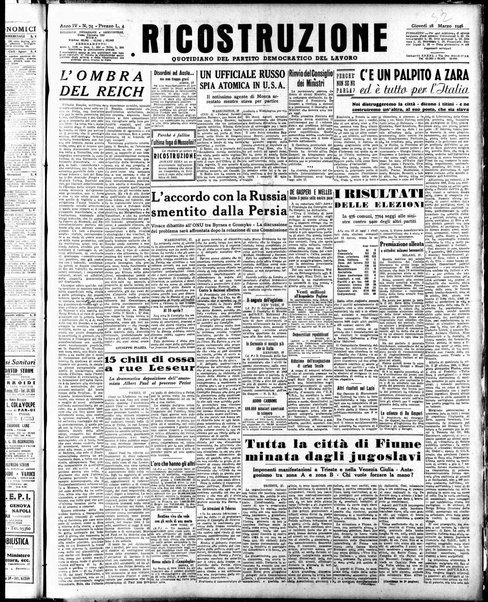 Ricostruzione : organo della Democrazia del lavoro