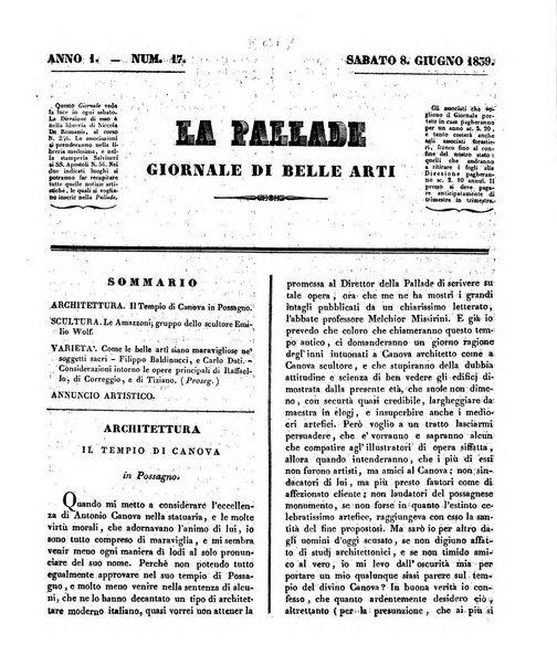 La pallade giornale di belle arti