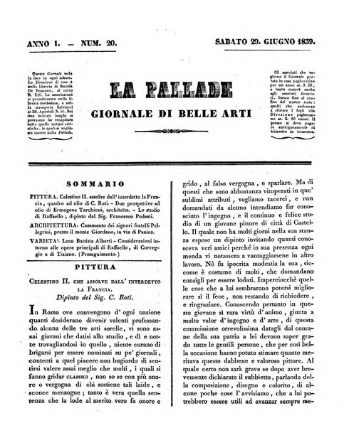 La pallade giornale di belle arti