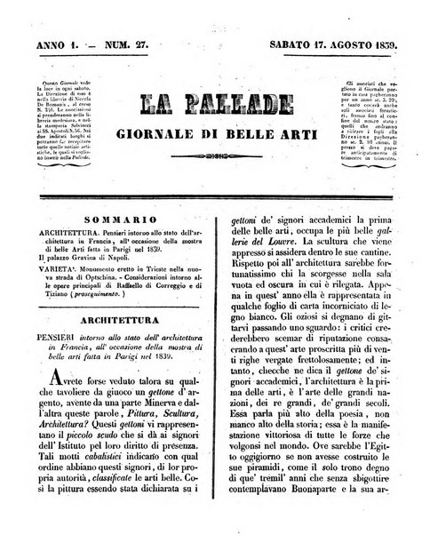 La pallade giornale di belle arti