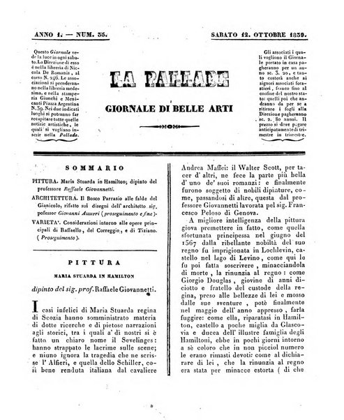 La pallade giornale di belle arti