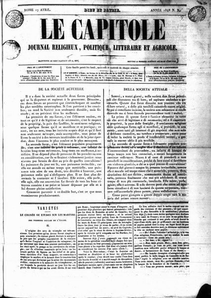 Le capitole : journal religieux, politique, littéraie, agricole et commercial