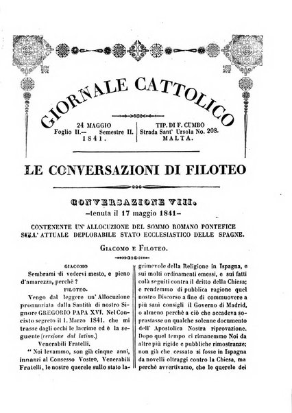 Giornale cattolico intitolato Le conversazioni di Filoteo