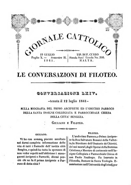 Giornale cattolico intitolato Le conversazioni di Filoteo