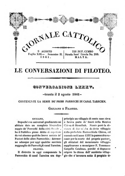 Giornale cattolico intitolato Le conversazioni di Filoteo