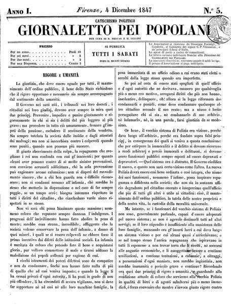 Giornaletto pei popolani : catechismo politico / per cura di P. Thouar e M. Cellini