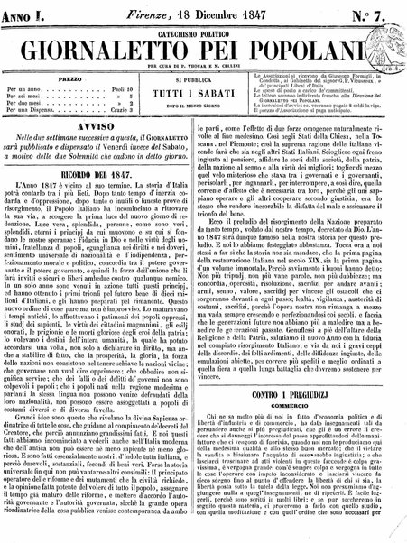 Giornaletto pei popolani : catechismo politico / per cura di P. Thouar e M. Cellini