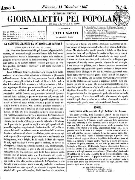 Giornaletto pei popolani : catechismo politico / per cura di P. Thouar e M. Cellini