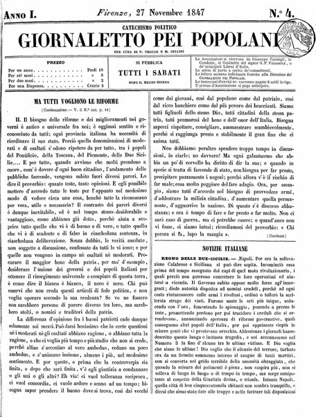 Giornaletto pei popolani : catechismo politico / per cura di P. Thouar e M. Cellini