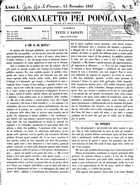 Giornaletto pei popolani : catechismo politico / per cura di P. Thouar e M. Cellini