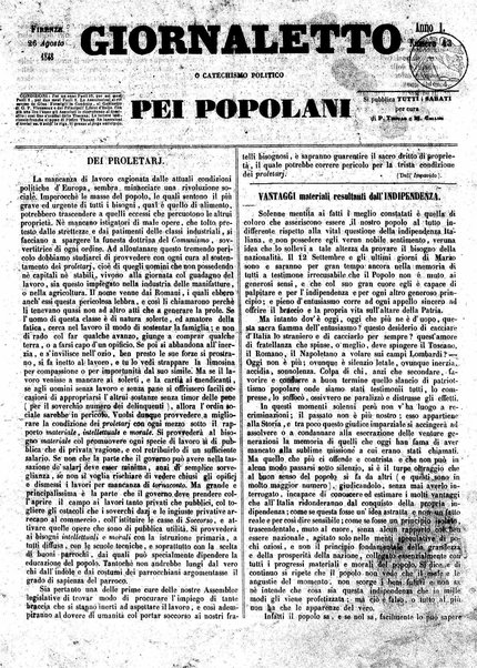 Giornaletto pei popolani : catechismo politico / per cura di P. Thouar e M. Cellini