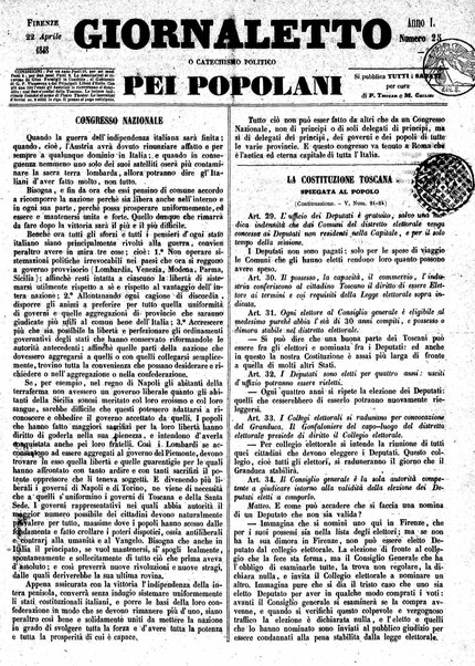 Giornaletto pei popolani : catechismo politico / per cura di P. Thouar e M. Cellini