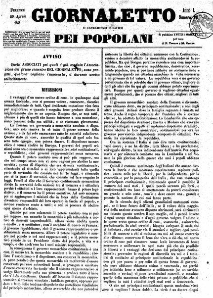 Giornaletto pei popolani : catechismo politico / per cura di P. Thouar e M. Cellini