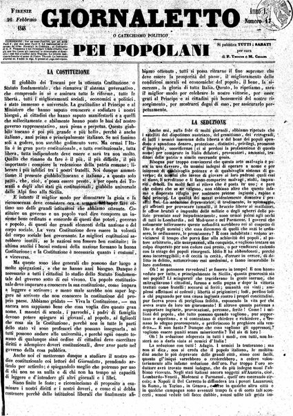 Giornaletto pei popolani : catechismo politico / per cura di P. Thouar e M. Cellini