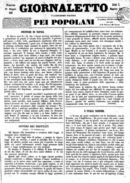 Giornaletto pei popolani : catechismo politico / per cura di P. Thouar e M. Cellini