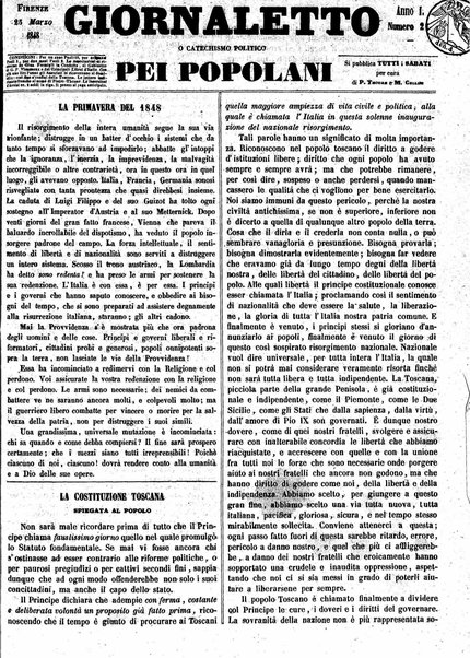 Giornaletto pei popolani : catechismo politico / per cura di P. Thouar e M. Cellini