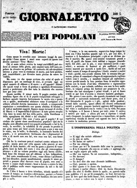 Giornaletto pei popolani : catechismo politico / per cura di P. Thouar e M. Cellini