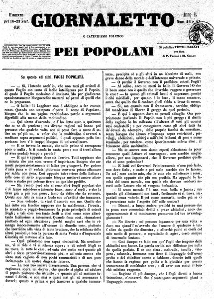 Giornaletto pei popolani : catechismo politico / per cura di P. Thouar e M. Cellini