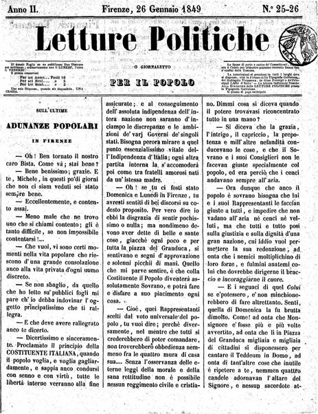 Giornaletto pei popolani : catechismo politico / per cura di P. Thouar e M. Cellini