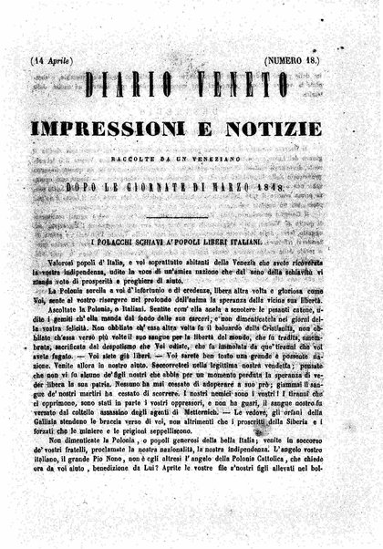 Diario veneto : impressioni e notizie raccolte da un veneziano nelle giornate di marzo 1848 e seguenti