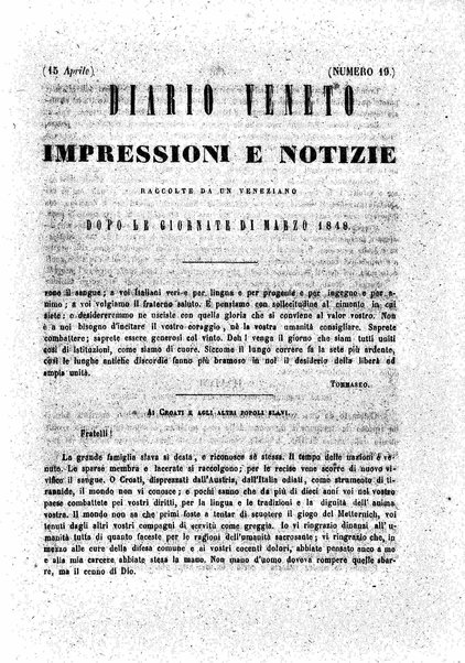 Diario veneto : impressioni e notizie raccolte da un veneziano nelle giornate di marzo 1848 e seguenti