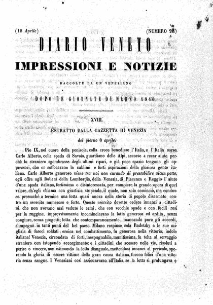 Diario veneto : impressioni e notizie raccolte da un veneziano nelle giornate di marzo 1848 e seguenti