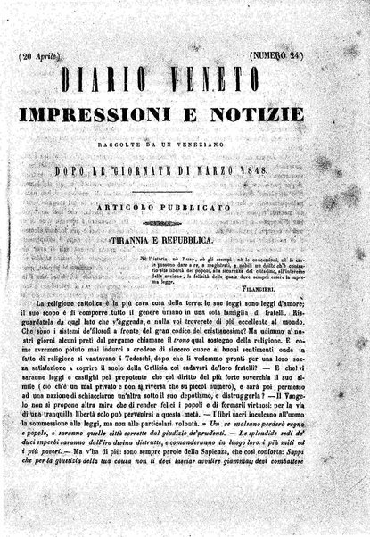 Diario veneto : impressioni e notizie raccolte da un veneziano nelle giornate di marzo 1848 e seguenti