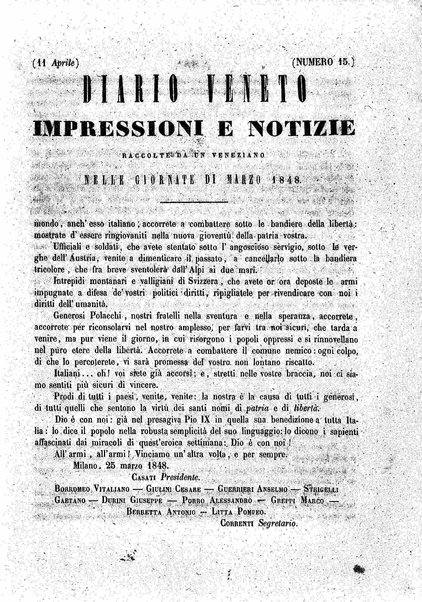 Diario veneto : impressioni e notizie raccolte da un veneziano nelle giornate di marzo 1848 e seguenti