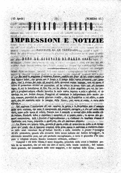 Diario veneto : impressioni e notizie raccolte da un veneziano nelle giornate di marzo 1848 e seguenti