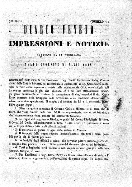 Diario veneto : impressioni e notizie raccolte da un veneziano nelle giornate di marzo 1848 e seguenti