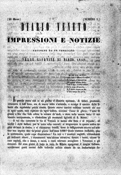 Diario veneto : impressioni e notizie raccolte da un veneziano nelle giornate di marzo 1848 e seguenti