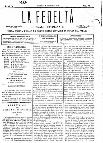 La fedeltà : giornale quindicinale della Società romana dei reduci dalle battaglie in difesa del papato