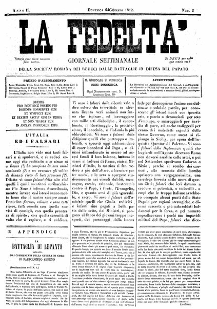 La fedeltà : giornale quindicinale della Società romana dei reduci dalle battaglie in difesa del papato