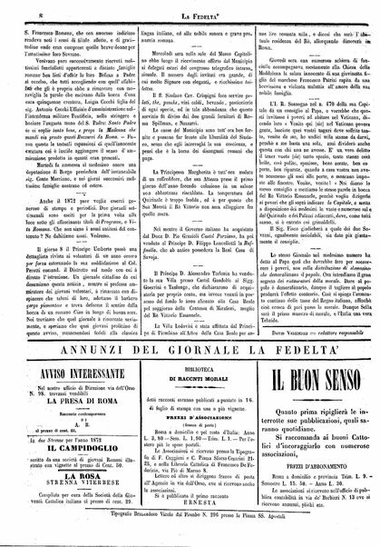 La fedeltà : giornale quindicinale della Società romana dei reduci dalle battaglie in difesa del papato