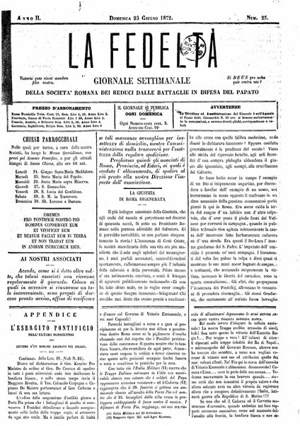 La fedeltà : giornale quindicinale della Società romana dei reduci dalle battaglie in difesa del papato