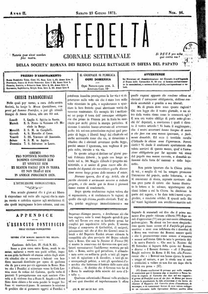 La fedeltà : giornale quindicinale della Società romana dei reduci dalle battaglie in difesa del papato