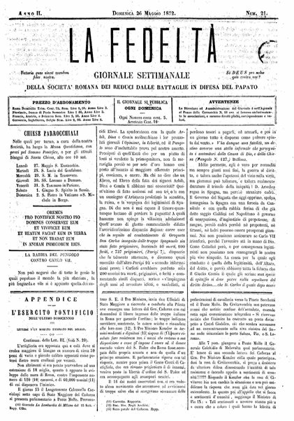 La fedeltà : giornale quindicinale della Società romana dei reduci dalle battaglie in difesa del papato