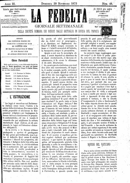 La fedeltà : giornale quindicinale della Società romana dei reduci dalle battaglie in difesa del papato