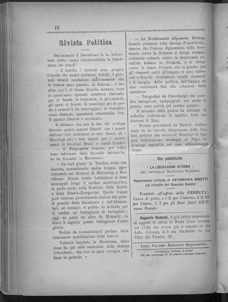 La fedeltà : giornale quindicinale della Società romana dei reduci dalle battaglie in difesa del papato