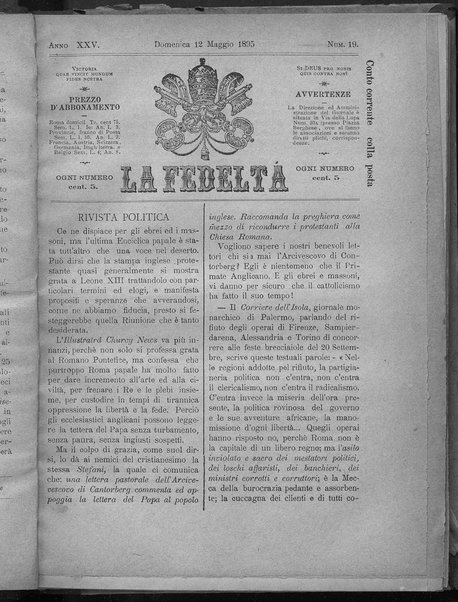 La fedeltà : giornale quindicinale della Società romana dei reduci dalle battaglie in difesa del papato