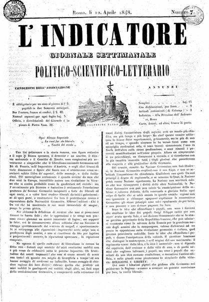 L' Indicatore : giornale settimanale politico-scientifico-letterario