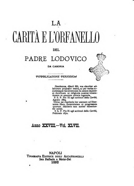 La carità e l'orfanello del venerabile P. Lodovico da Casoria