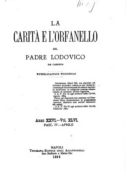 La carità e l'orfanello del venerabile P. Lodovico da Casoria