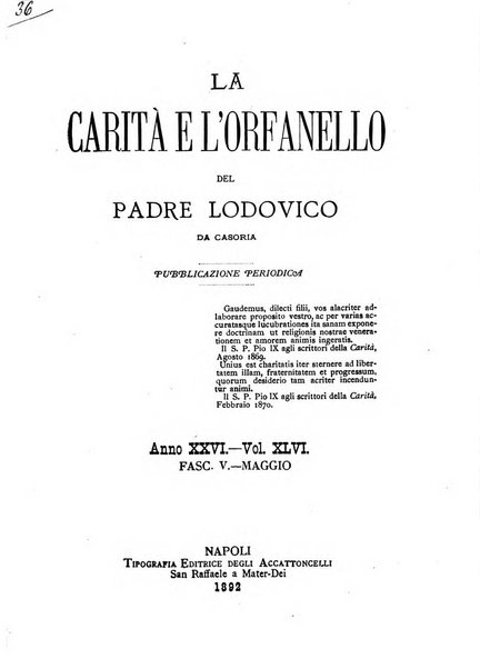 La carità e l'orfanello del venerabile P. Lodovico da Casoria