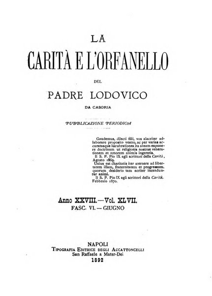 La carità e l'orfanello del venerabile P. Lodovico da Casoria