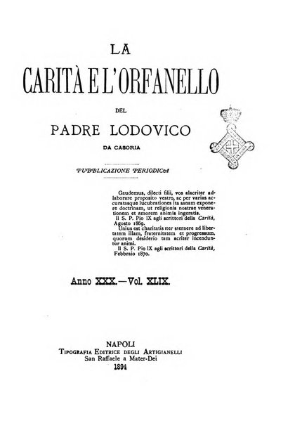 La carità e l'orfanello del venerabile P. Lodovico da Casoria