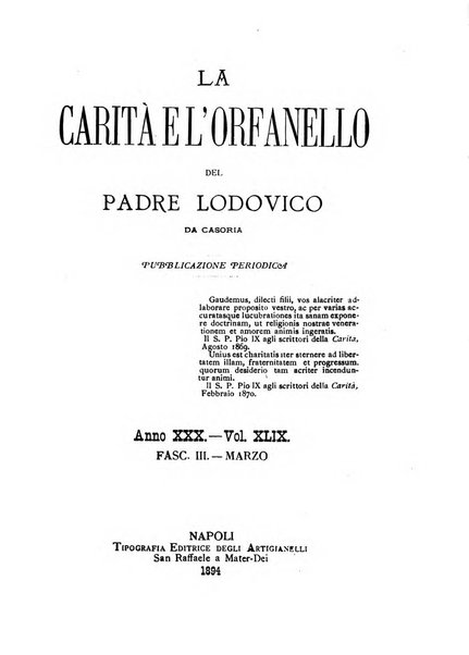 La carità e l'orfanello del venerabile P. Lodovico da Casoria