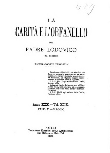 La carità e l'orfanello del venerabile P. Lodovico da Casoria